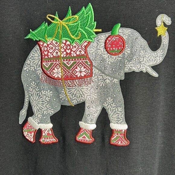 Karen Scott Christmas Elephant Black T Shirt Lg - Picture 2 of 5